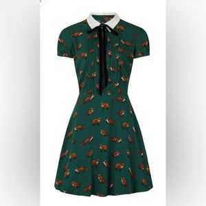 Hell Bunny Vixey 1960's Fox Print Vintage Retro Style Short Dress size small